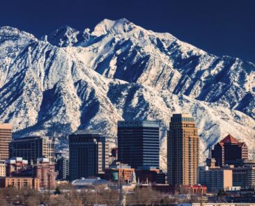 A,Record-breaking,Snowpack,In,The,Wasatch,Mountains,Behind,The,Downtown